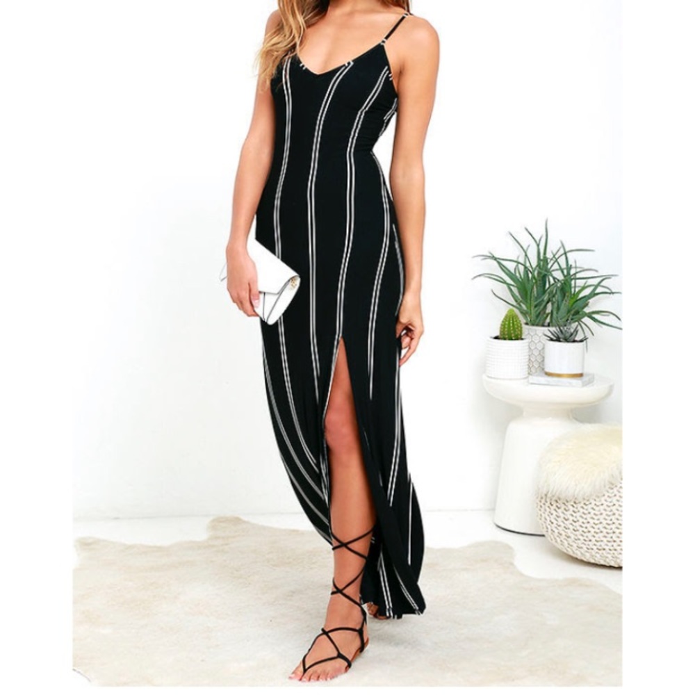 Lulus black striped maxi dress